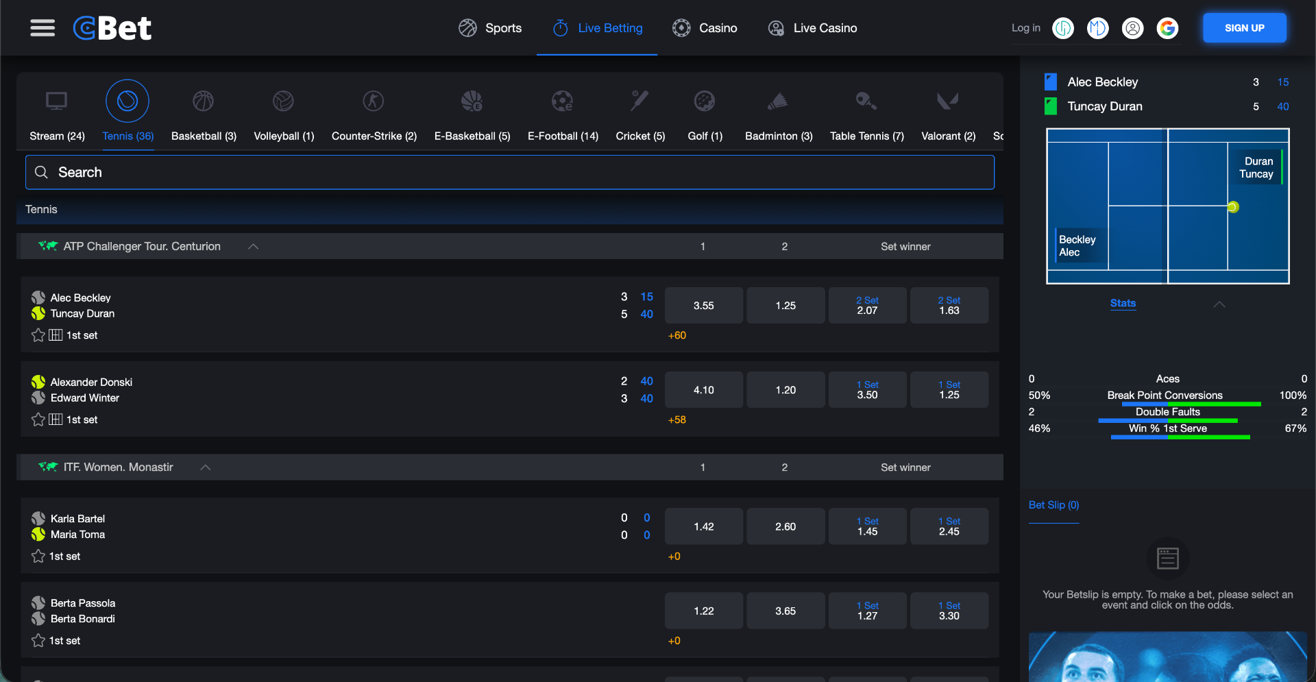 Screenshot della homepage di CBet Casino