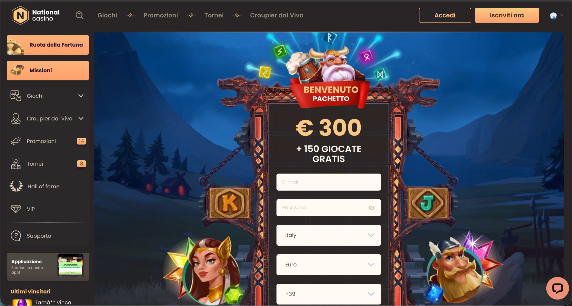 Screenshot della homepage di National Casino
